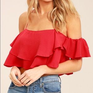 Lulu's red off the shoulder crop top